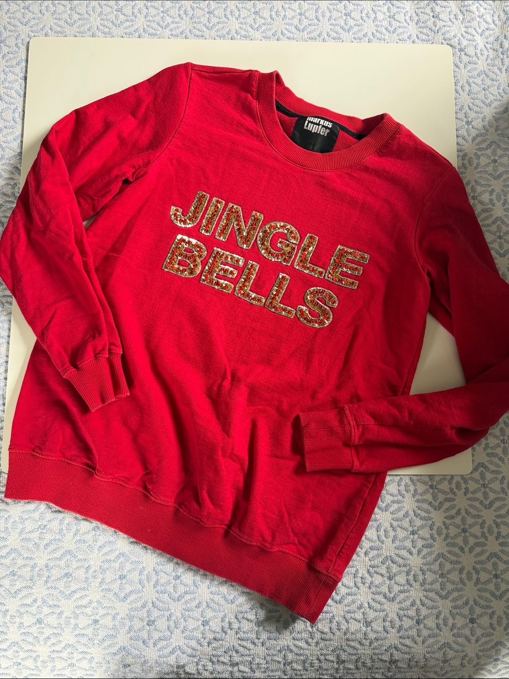 Markus Lupfer Red Sequin 'JINGLE BELLS' Crewneck Sweatshirt